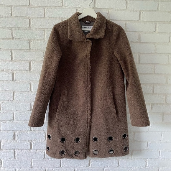 NIKKI JONES Montreal Brown Teddy Sherpa Coat Jacket Women’s Size Small - Picture 3 of 13